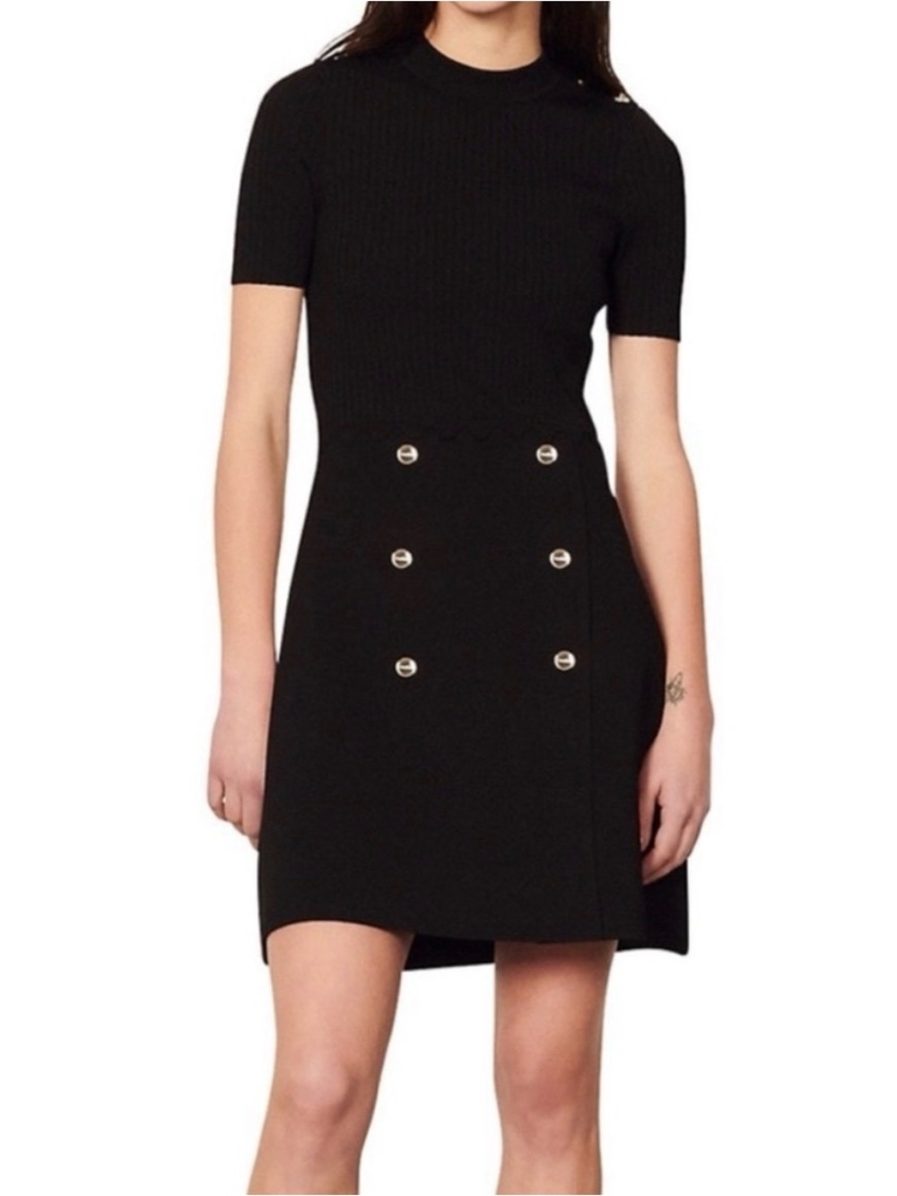 Sandro knit Short-Sleeve Button-Accent Dress US 4/EU 36